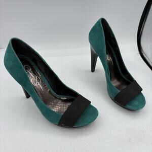 Jessica Simpson Heels Womens Size 7.5 Kairie Green Snake Leather Peep Toe‎ Pumps